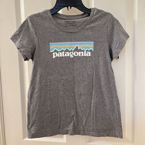 Patagonia Pastel P-6 Logo T-Shirt Organic Cotton Gray Girls Size Large 12